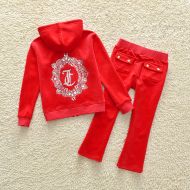 Juicy Couture JC Mirror Cameo Velour Tracksuits 8299 2pcs Baby Suits Red