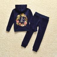 Juicy Couture Floral Crowned JC Velour Tracksuits 8302 2pcs Baby Suits Navy Blue