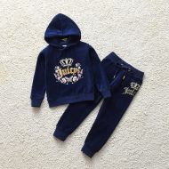 Juicy Couture Butterfly Floral Velour Tracksuits 8398 2pcs Baby Suits Navy Blue