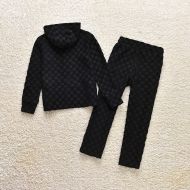 Juicy Couture Check Motif Velour Tracksuits 8405 2pcs Baby Suits Black