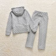 Juicy Couture Check Motif Velour Tracksuits 8405 2pcs Baby Suits Grey