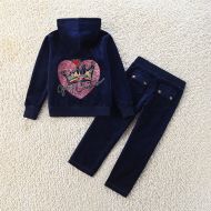 Juicy Couture Love Heart Crown Velour Tracksuits 8406 2pcs Baby Suits Navy Blue