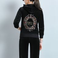 Juicy Couture Crystal Mirror Cameo Velour Tracksuits 2001 2pcs Women Suits Black