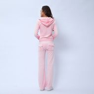 Juicy Couture Pure Color Velour Tracksuits 6047 2pcs Women Suits Cherry