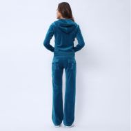 Juicy Couture Pure Color Velour Tracksuits 6047 2pcs Women Suits Deep Blue