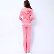 Juicy Couture Pure Color Velour Tracksuits 6047 2pcs Women Suits Pink