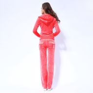 Juicy Couture Pure Color Velour Tracksuits 6047 2pcs Women Suits Red
