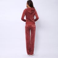 Juicy Couture Pure Color Velour Tracksuits 6047 2pcs Women Suits Wine Red