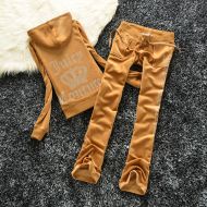 Juicy Couture Studded Logo Crown Velour Tracksuits 605 2pcs Women Suits Brown