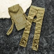 Juicy Couture Studded Logo Crown Velour Tracksuits 605 2pcs Women Suits Military
