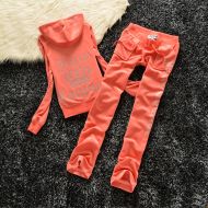 Juicy Couture Studded Logo Crown Velour Tracksuits 605 2pcs Women Suits Orange Red