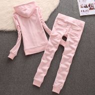 Juicy Couture Simple Pure Color Velour Tracksuits 611 2pcs Women Suits Pink