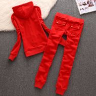 Juicy Couture Simple Pure Color Velour Tracksuits 611 2pcs Women Suits Red