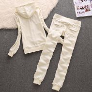 Juicy Couture Simple Pure Color Velour Tracksuits 611 2pcs Women Suits White