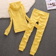 Juicy Couture Simple Pure Color Velour Tracksuits 611 2pcs Women Suits Yellow