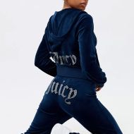 Juicy Couture Studded Juicy Logo Velour Tracksuits 666 2pcs Women Suits Navy Blue