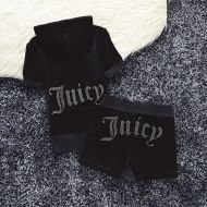 Juicy Couture Studded Juicy Logo Velour Tracksuits 670 2pcs Women Suits Black