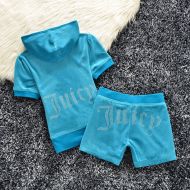 Juicy Couture Studded Juicy Logo Velour Tracksuits 670 2pcs Women Suits Light Blue
