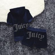 Juicy Couture Studded Juicy Logo Velour Tracksuits 670 2pcs Women Suits Navy Blue