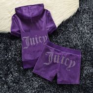 Juicy Couture Studded Juicy Logo Velour Tracksuits 670 2pcs Women Suits Purple