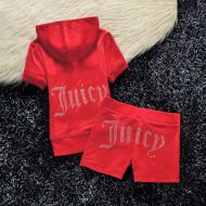 Juicy Couture Studded Juicy Logo Velour Tracksuits 670 2pcs Women Suits Red