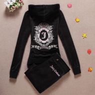 Juicy Couture Embroidery Floral Velour Tracksuits 7153 2pcs Women Suits Dark Grey