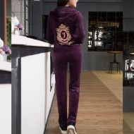 Juicy Couture Embroidery Floral Velour Tracksuits 7153 2pcs Women Suits Purple