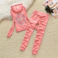 Juicy Couture Floral Cameo Velour Tracksuits 7292 2pcs Women Suits Pink