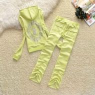 Juicy Couture JC Mirror Cameo Velour Tracksuits 7299 2pcs Women Suits Yellow