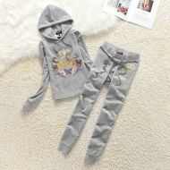 Juicy Couture Butterfly Floral Velour Tracksuits 7398 2pcs Women Suits Grey