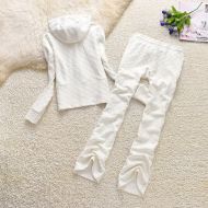 Juicy Couture Check Motif Velour Tracksuits 7405 2pcs Women Suits White