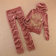 Juicy Couture Studded luxurious JC Velour Tracksuits 8606 2pcs Women Suits Coffee Red