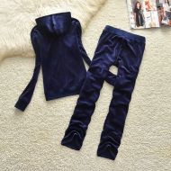 Juicy Couture Pure Color Velour Tracksuits 9315 2pcs Women Suits Navy Blue