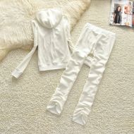 Juicy Couture Pure Color Velour Tracksuits 9315 2pcs Women Suits White